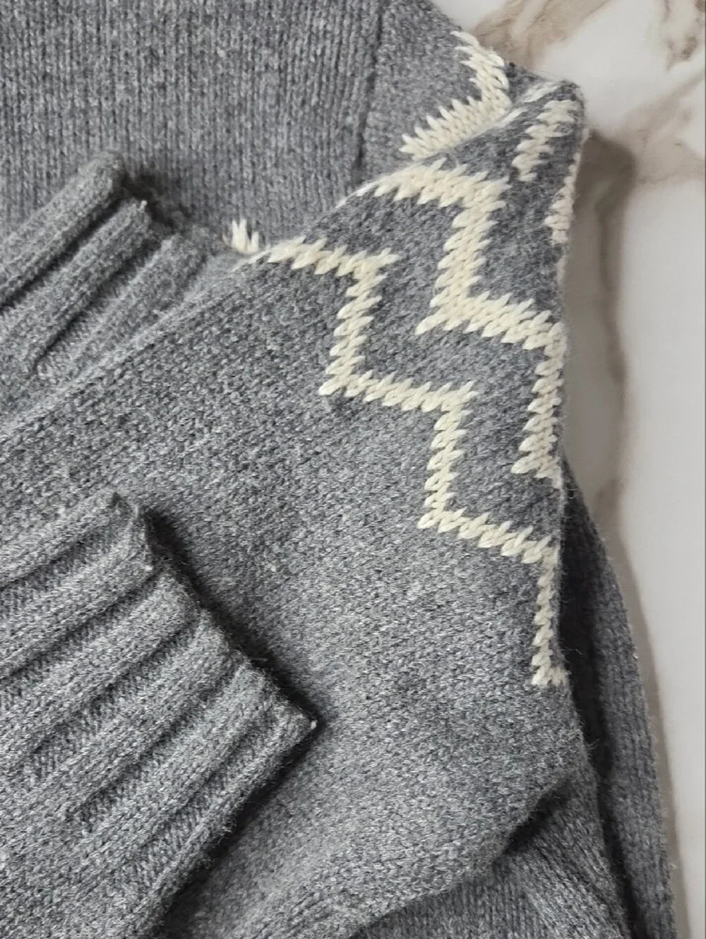 Men's Gray Button Nordic Pattern Sweater with Ivory Accent